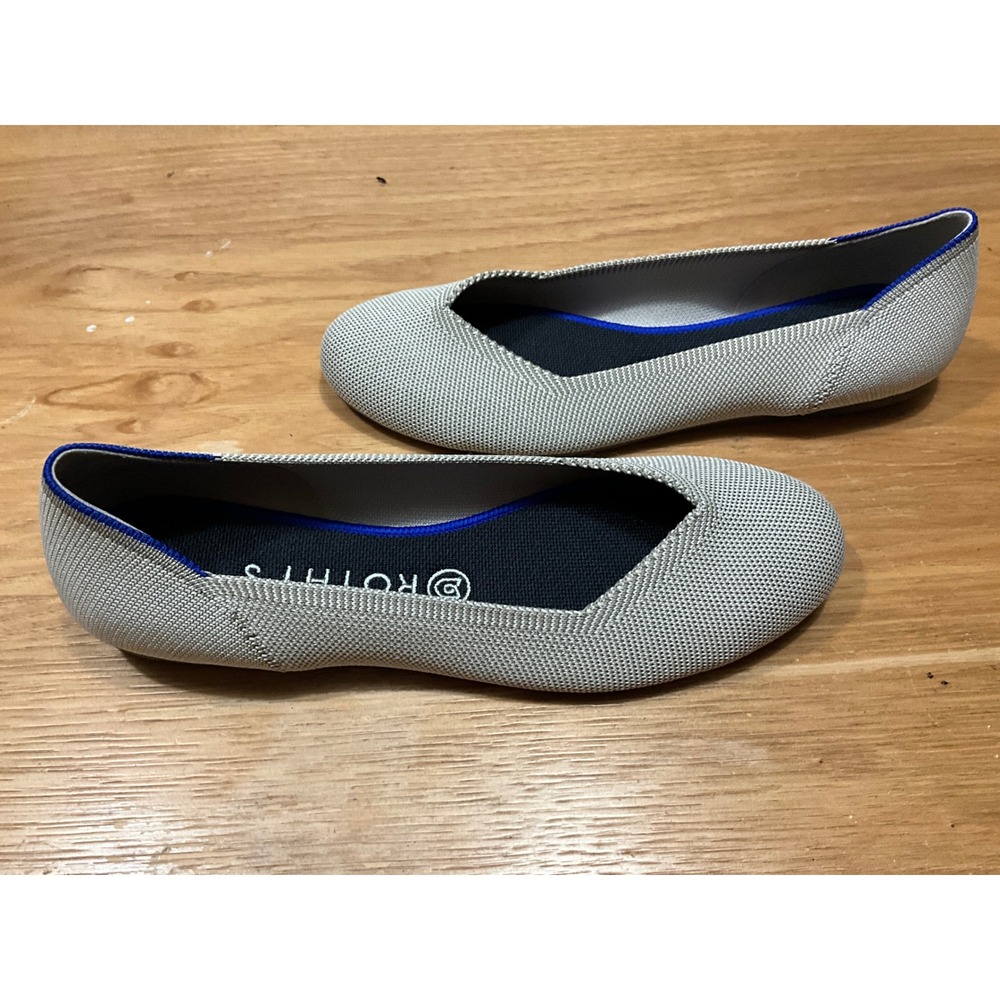 Rothys The Point Light Grey Heather Knit Pointed Toe Flats Womens 9.5